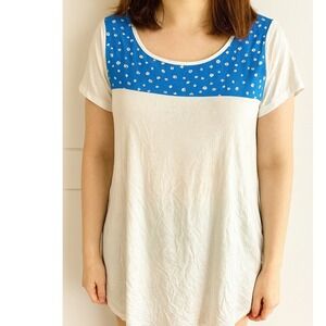 Betsey's Boutique Shop Women's Top Size L Blue White Short Sleeve